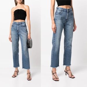 NEW Moussy Vintage Evelyn Straight High Wide Crop Frayed Jeans Blue Size 26 NWT
